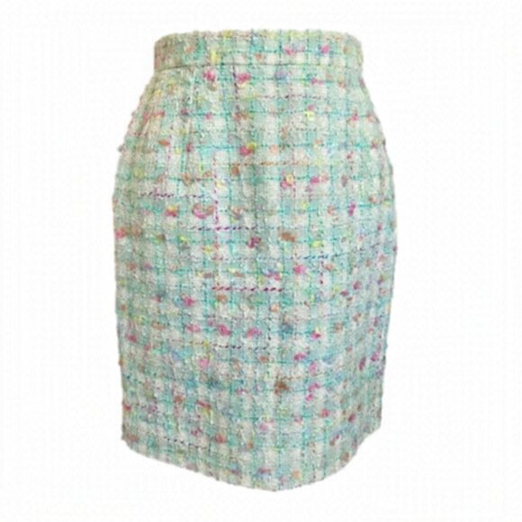 Vintage 90s Emmanuelle Khanh Paris Green Confetti Bouclé Wool Skirt - Small - Picture 2 of 11